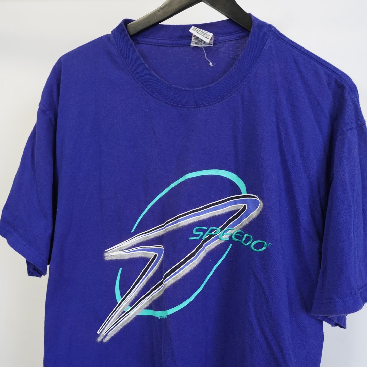 (L) Vintage Speedo 90s Surf Graphic T-Shirt Men's L Blue Retro Sewn Swimming