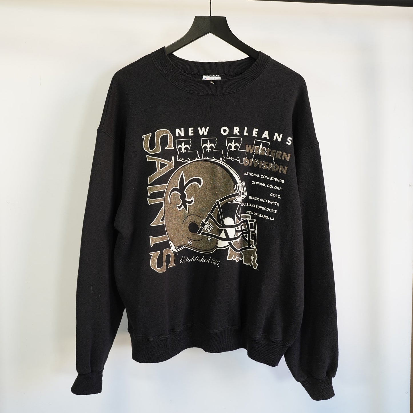(L) Vintage New Orleans Saints 1980s Crewneck Sweatshirt Black Men's L Big Logo