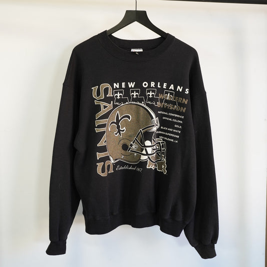 (L) Vintage New Orleans Saints 1980s Crewneck Sweatshirt Black Men's L Big Logo