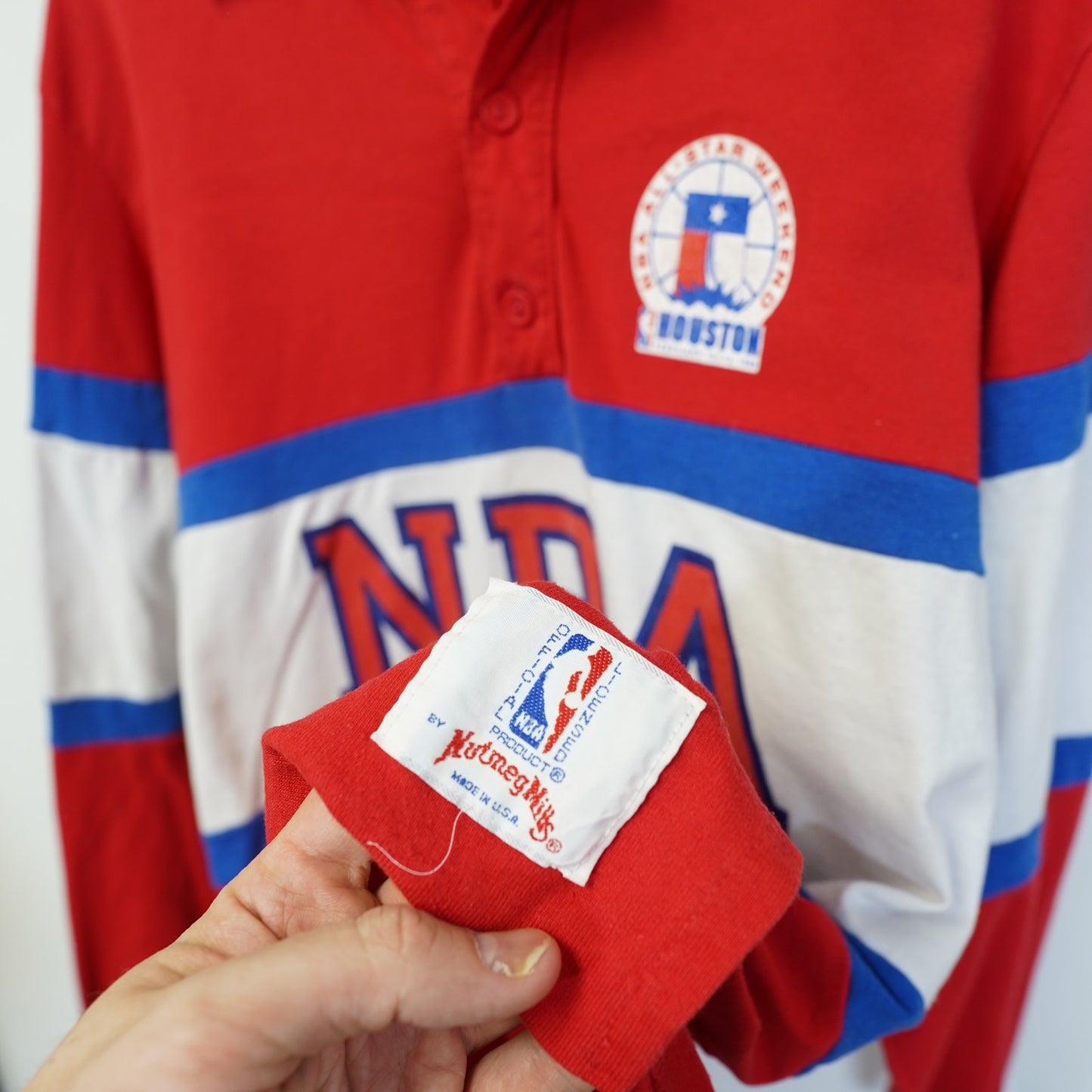 (XL) Vintage 1989 NBA All Star Rugby Longsleve Polo Shirt Men's XL Nutmeg Red 80s
