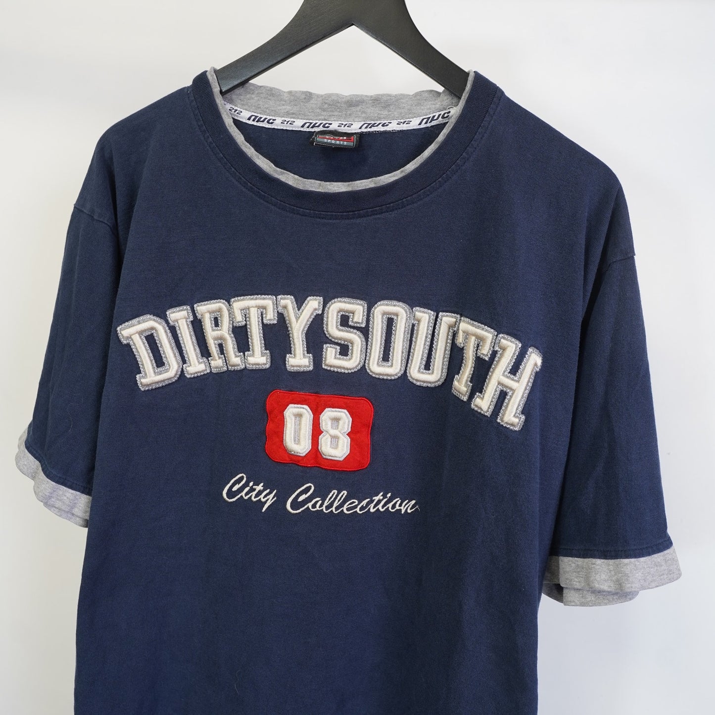 (L) Vintage Dirty South Embroidered Y2K Hip Hop T-Shirt Men's L Navy Blue 2000s