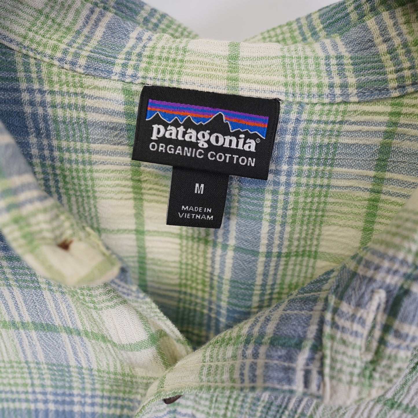(M) Patagonia Plaid Organic Cotton Button Up Short Sleeve A/C Shirt Men's M Green