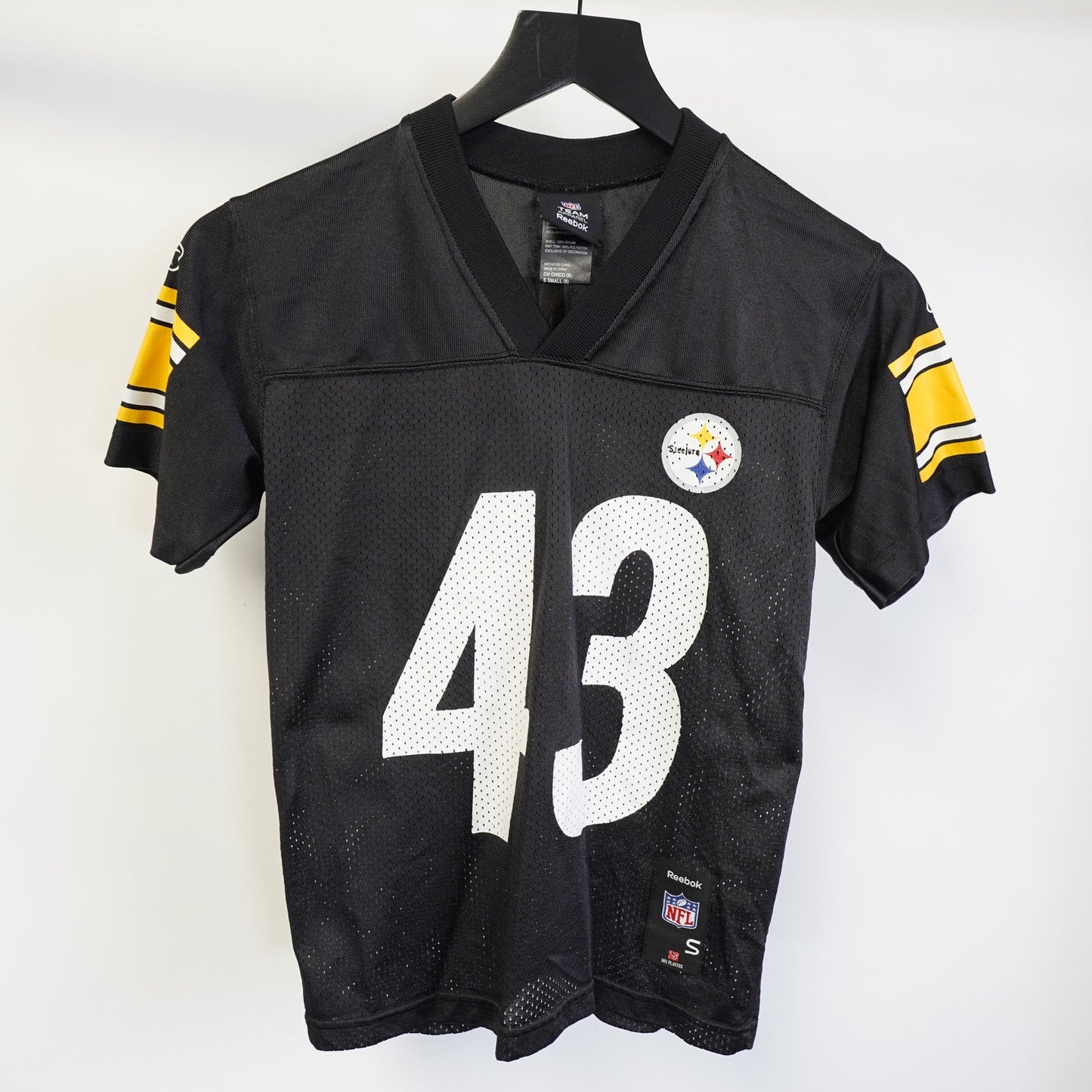 (Youth S) Pittsburg Steelers Troy Polamalu Football Jersey Boys Size S Black Youth Kids