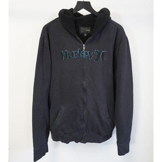 (XL) Vintage Hurley Skate & Surf Y2K Full Zip Fleece Fur Lined Hoodie Men's XL 2000s