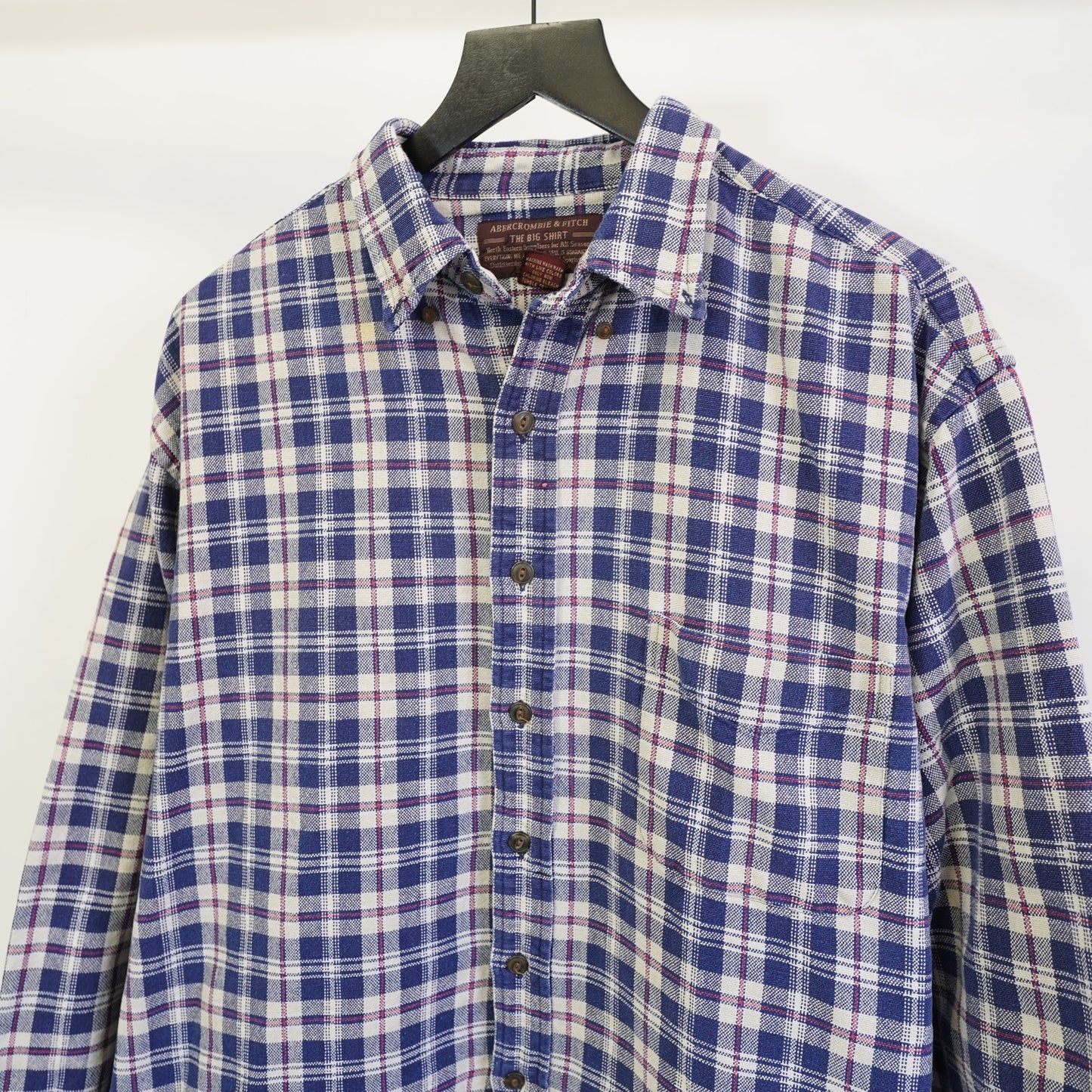 (L) Vintage Abercrombie & Fitch The Big Shirt Plaid Button Up Shirt Men's L Y2K Blue