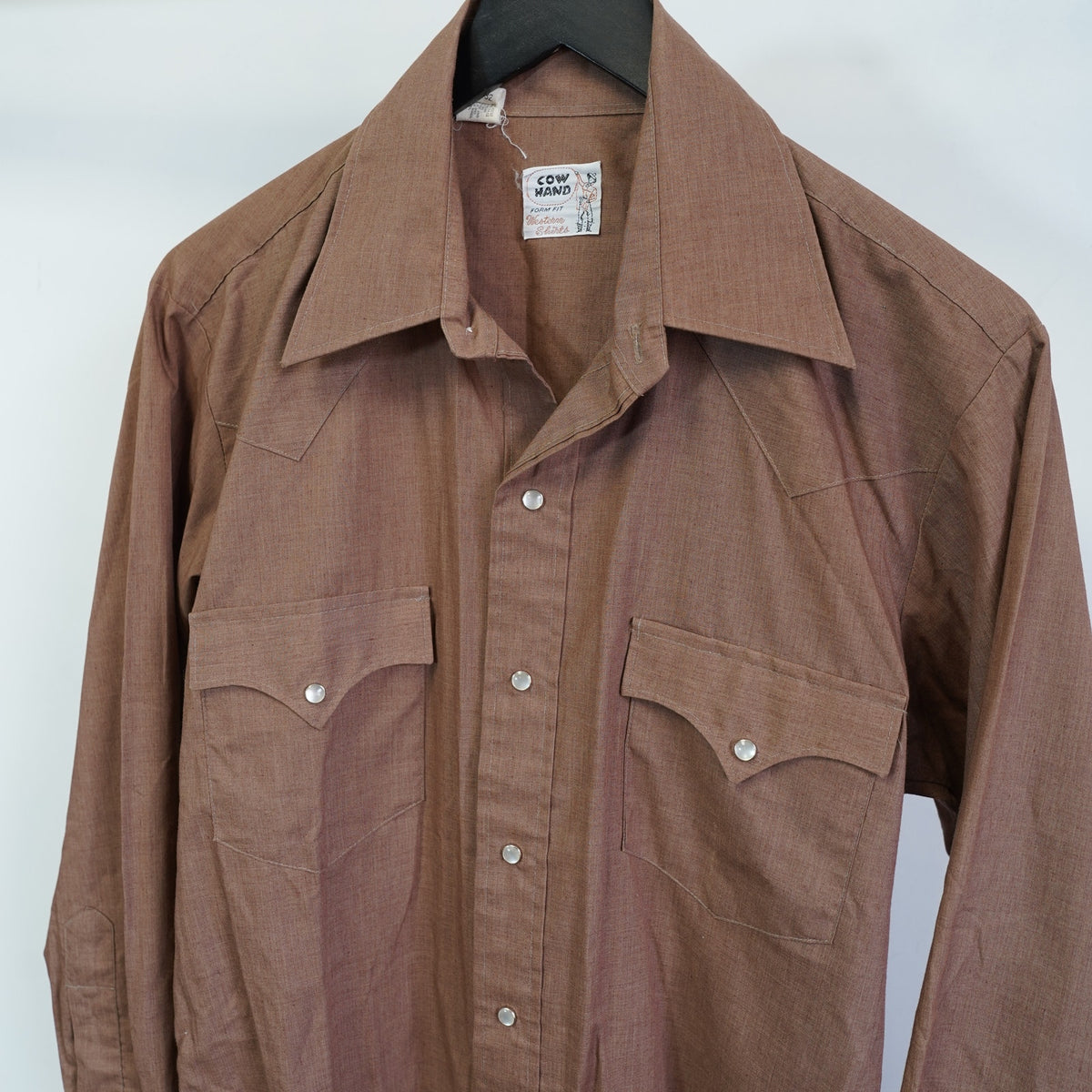 (L) True Vintage 1970s Pearl Snap Wide Collar Western Button Up Men's L Brown Long