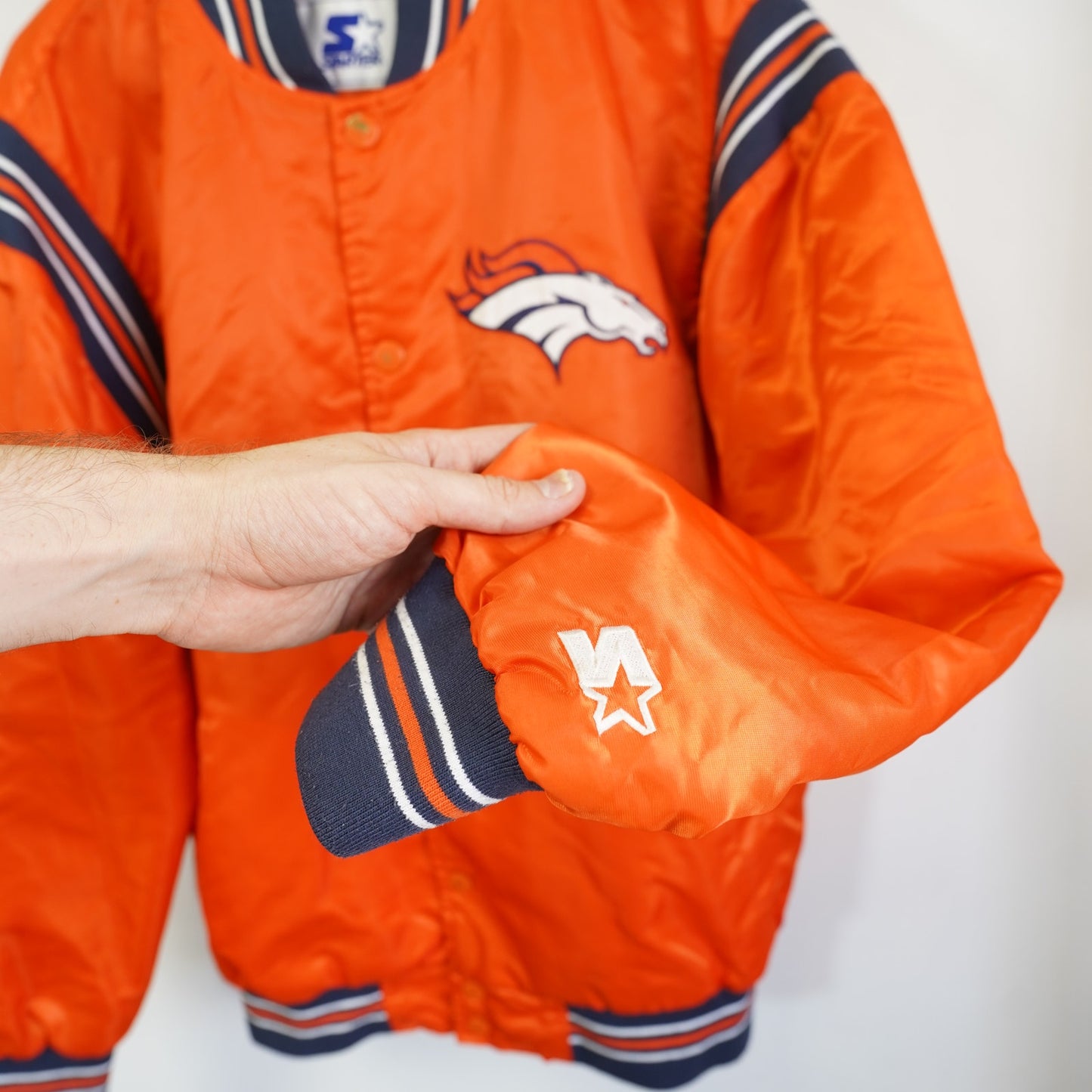 (L) Vintage Denver Broncos Stater Satin Varsity Jacket Men's L Orange Bomber Retro