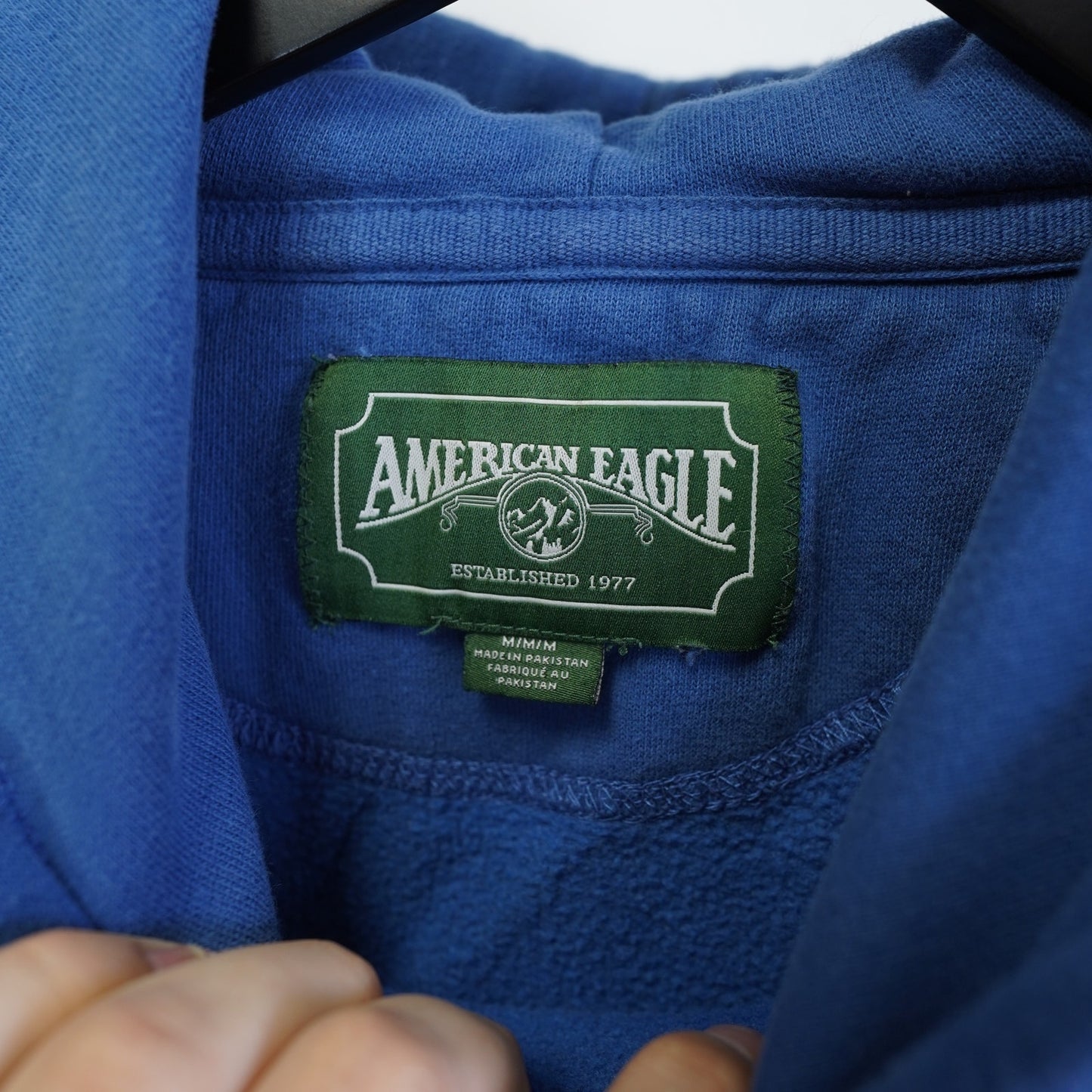(M) American Eagle Embroidered Y2K Retro Hoodie Men's M Blue White 2000s Preppy