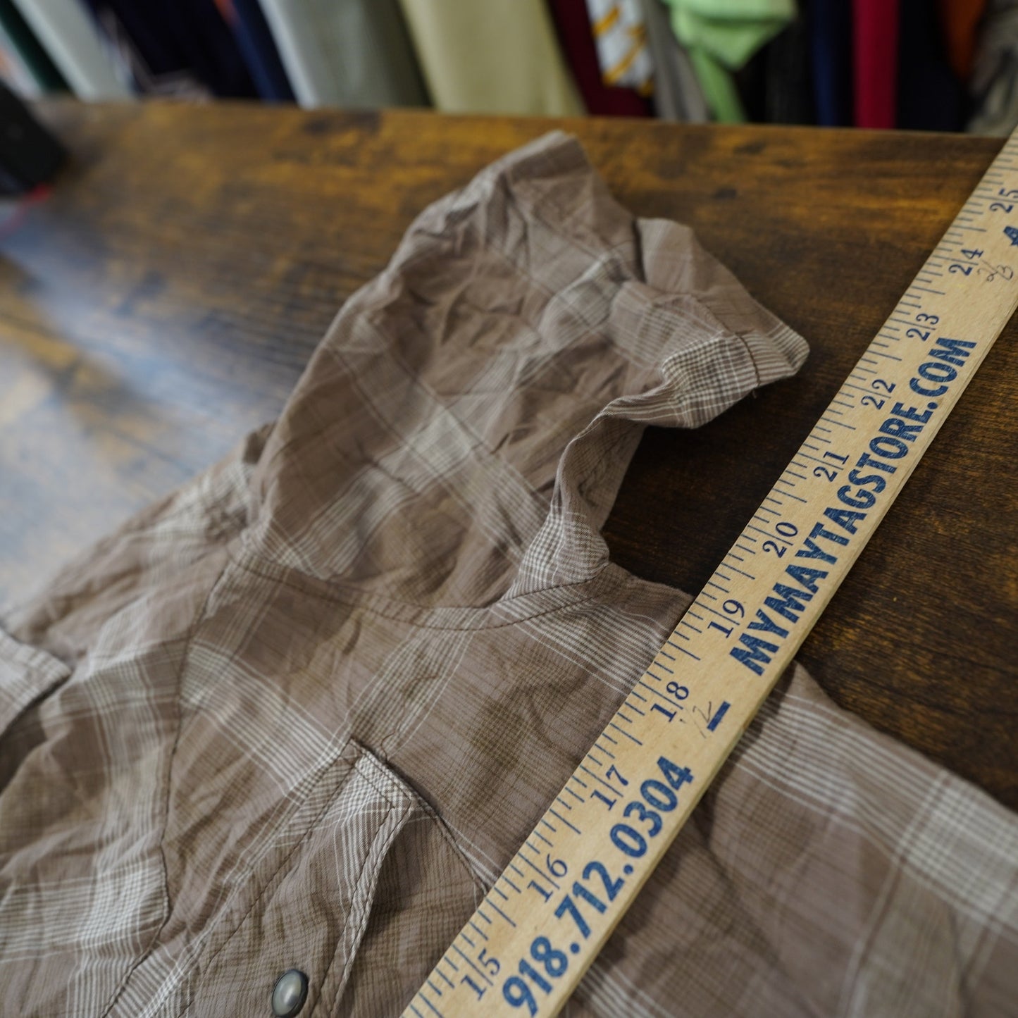 (S) Vintage Indigo Star Y2K Embroidered Western Pearl Snap Button Up Mens S Tan 2000