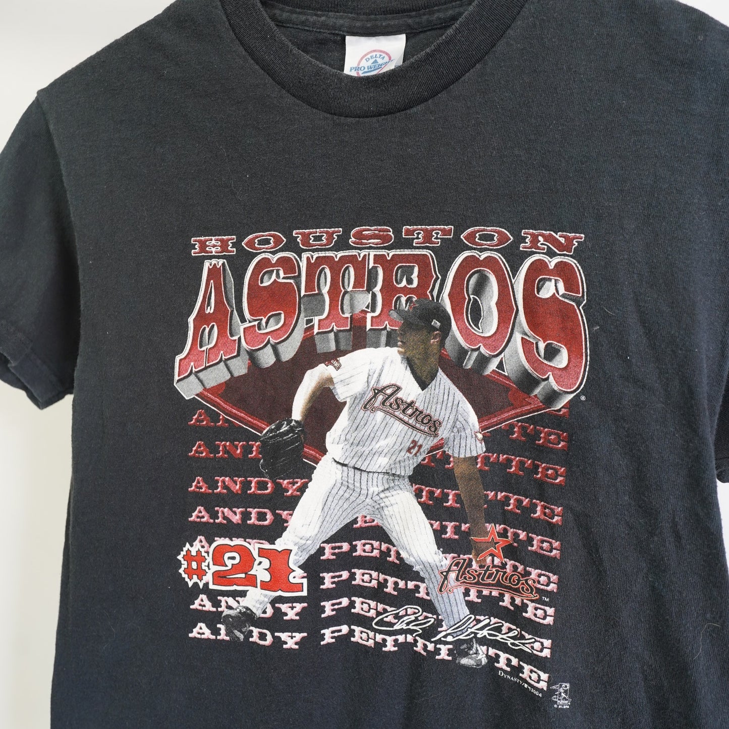 (Youth L) Vintage Houston Astros Andy Pettitte Baseball T-Shirt Youth L Black Kids Y2K