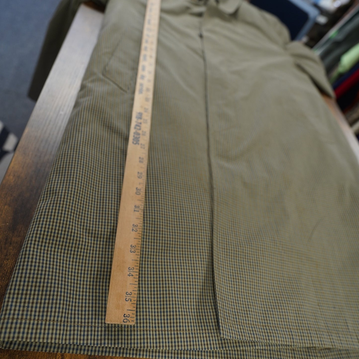 (S) True Vintage Alligator Koratron Houndstooth Trench Coat Men's 36 R Fur Lined Tan