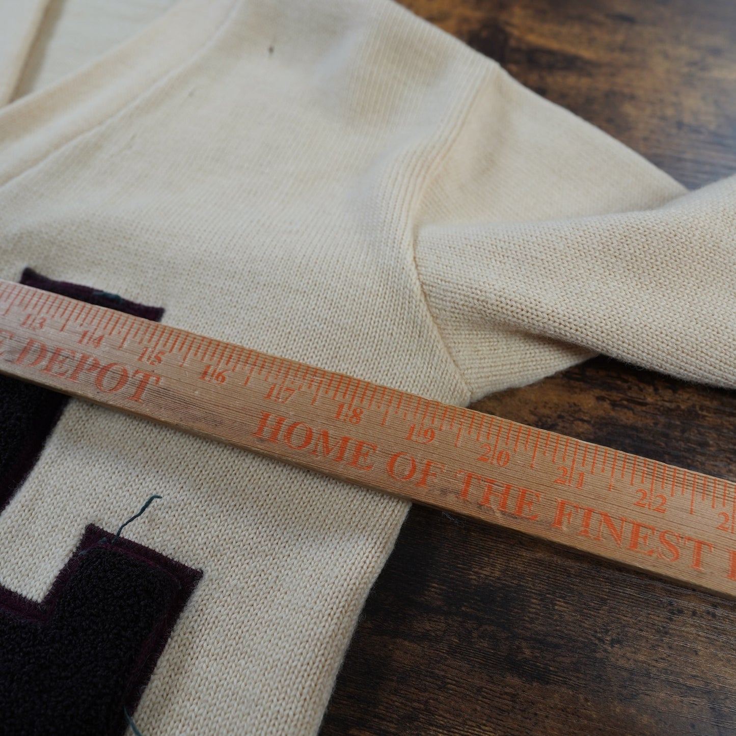 (S) True Vintage 1940s-50s Letterman Knit Wool Cardigan Sweater "L" Men's S Tan