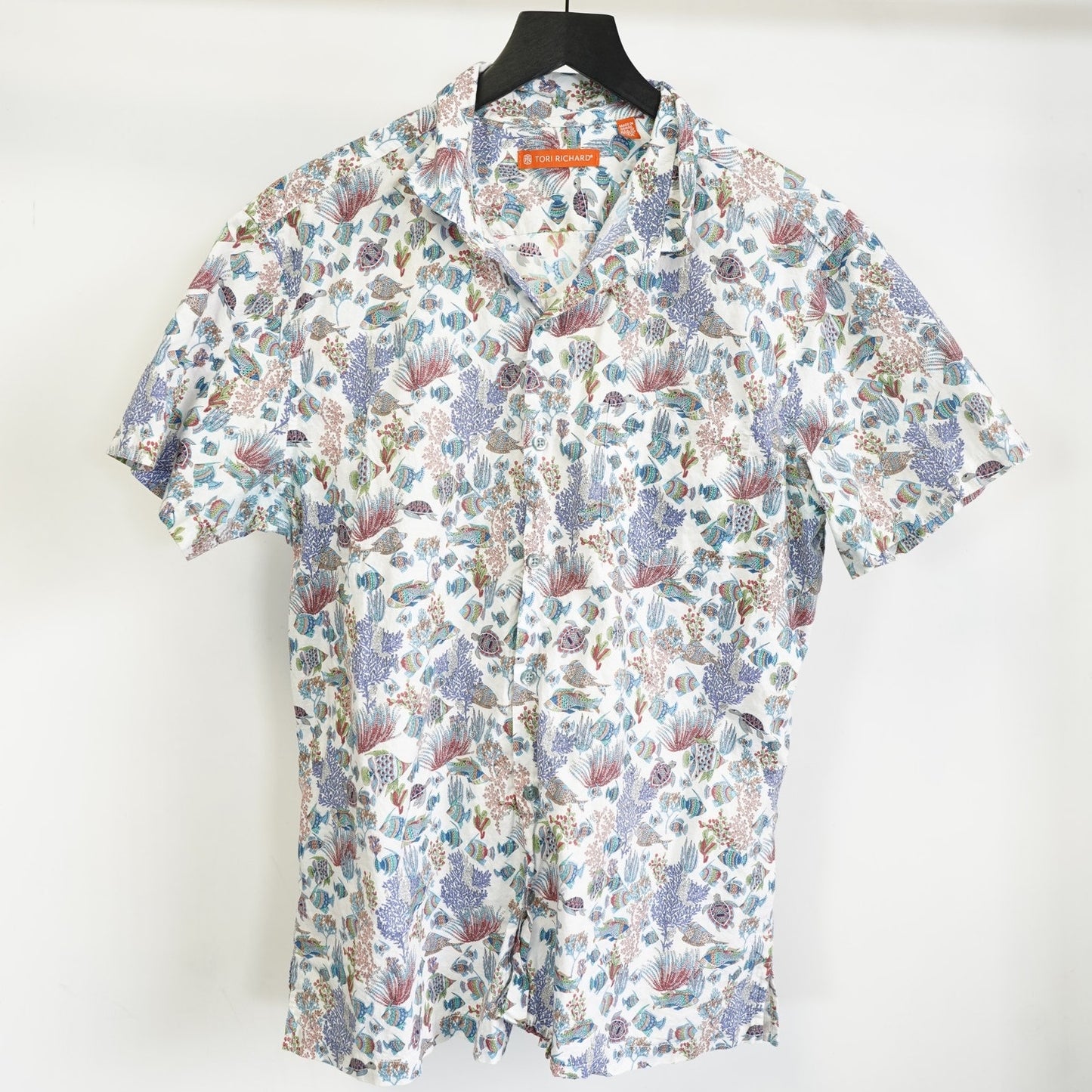 (M) Tori Richard Fish All Over Print Tropical Button Up Shirt Men's M Retro