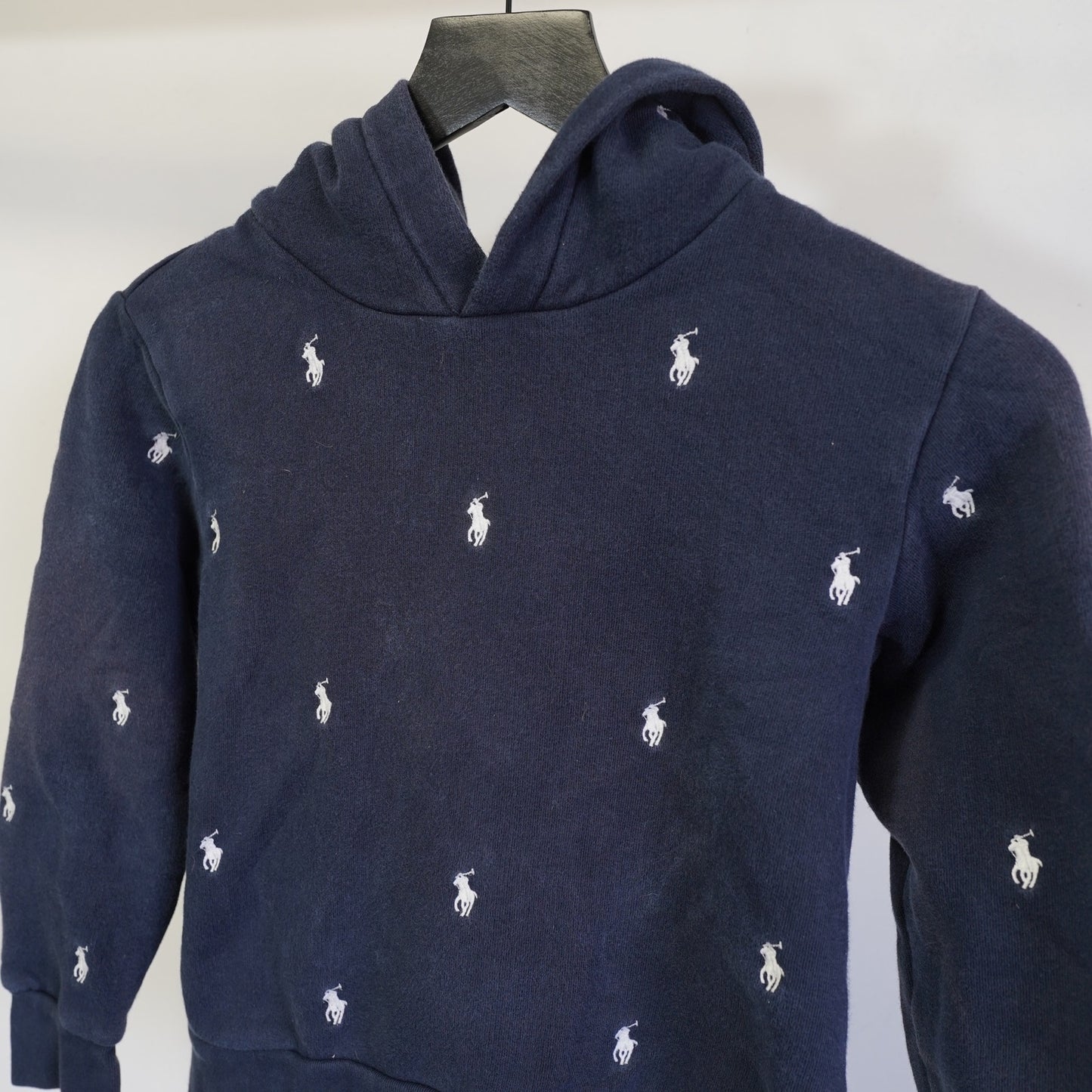(Boys M) Vintage Polo Ralph Lauren Embroidered Horse Hoodie Boys M 10-12 Blue White