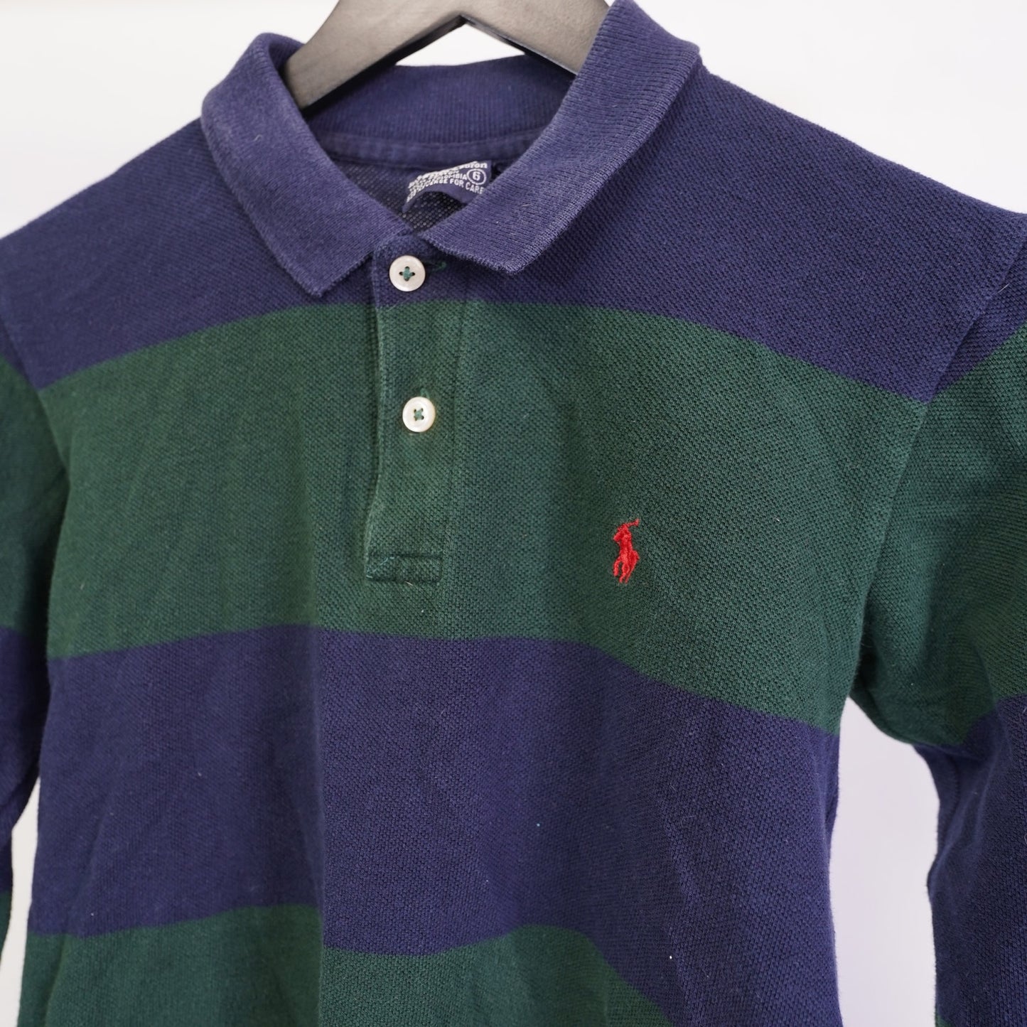 (Boys 6) Vintage Polo Ralph Lauren Long Sleeve Striped Polo Rugby Shirt Boys Sz. 6 Blue