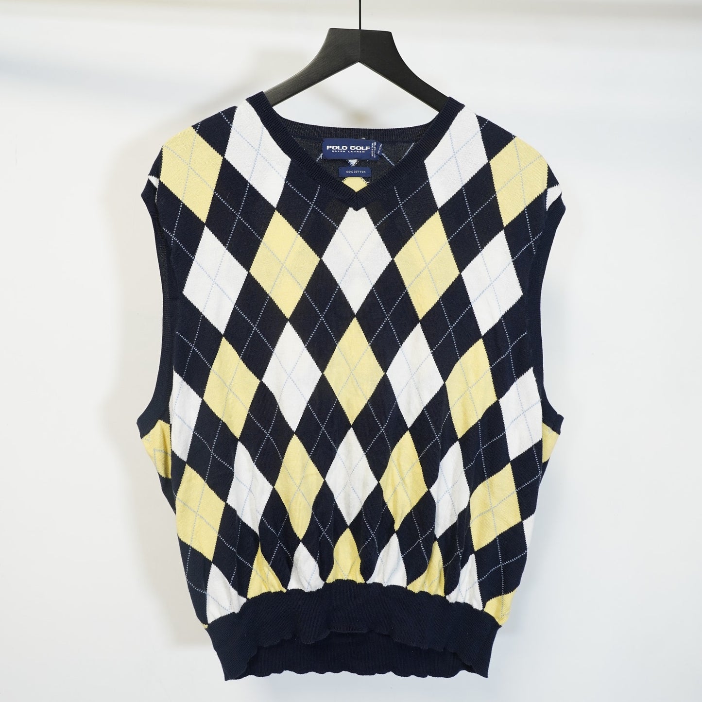 (XL) Vintage Polo Golf Ralph Lauren Sweater Vest Knit Argyle Pattern Men's XL Navy