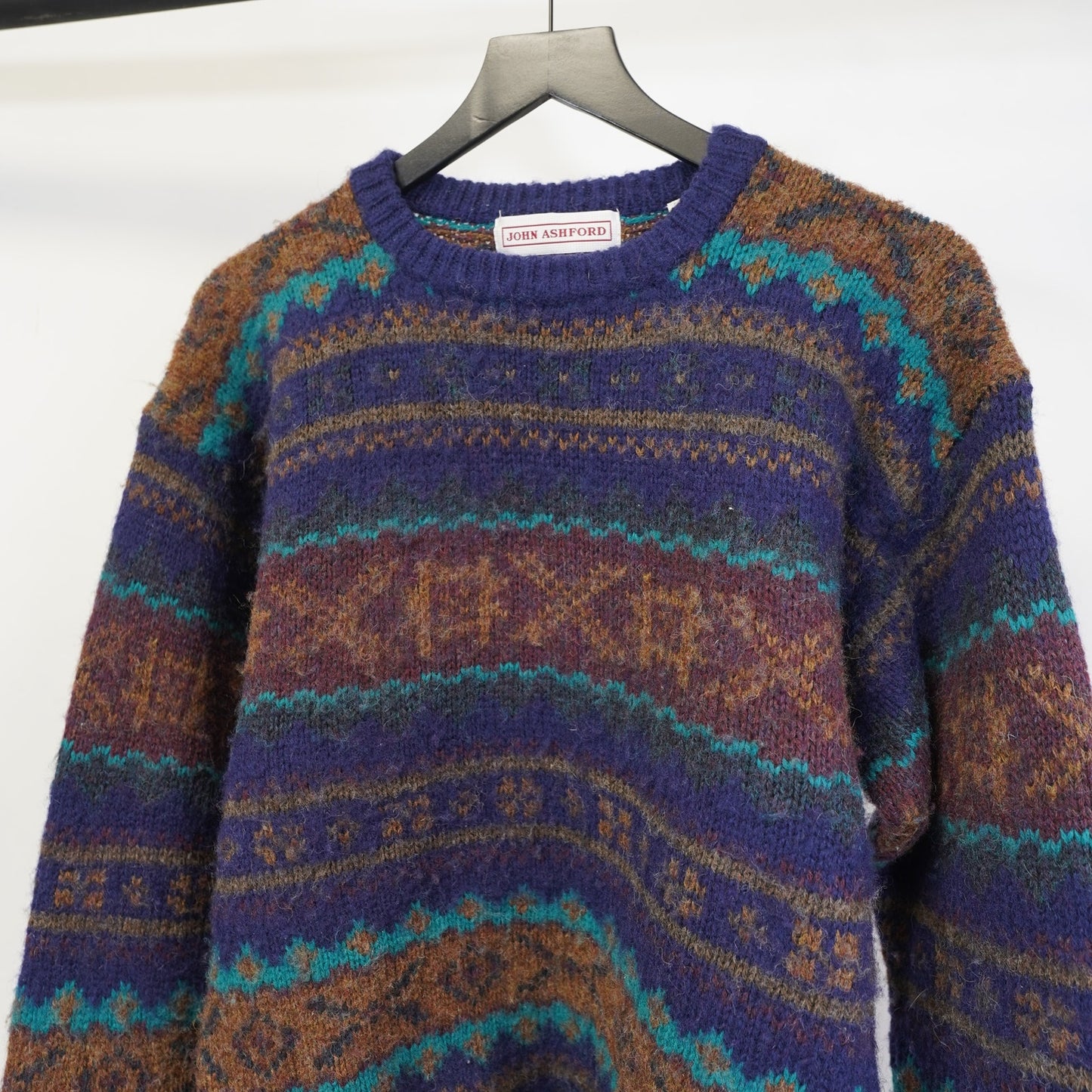 (M) Vintage John Ashford Wool Knit 90s Striped Sweater Men's M Crocheted Cottage