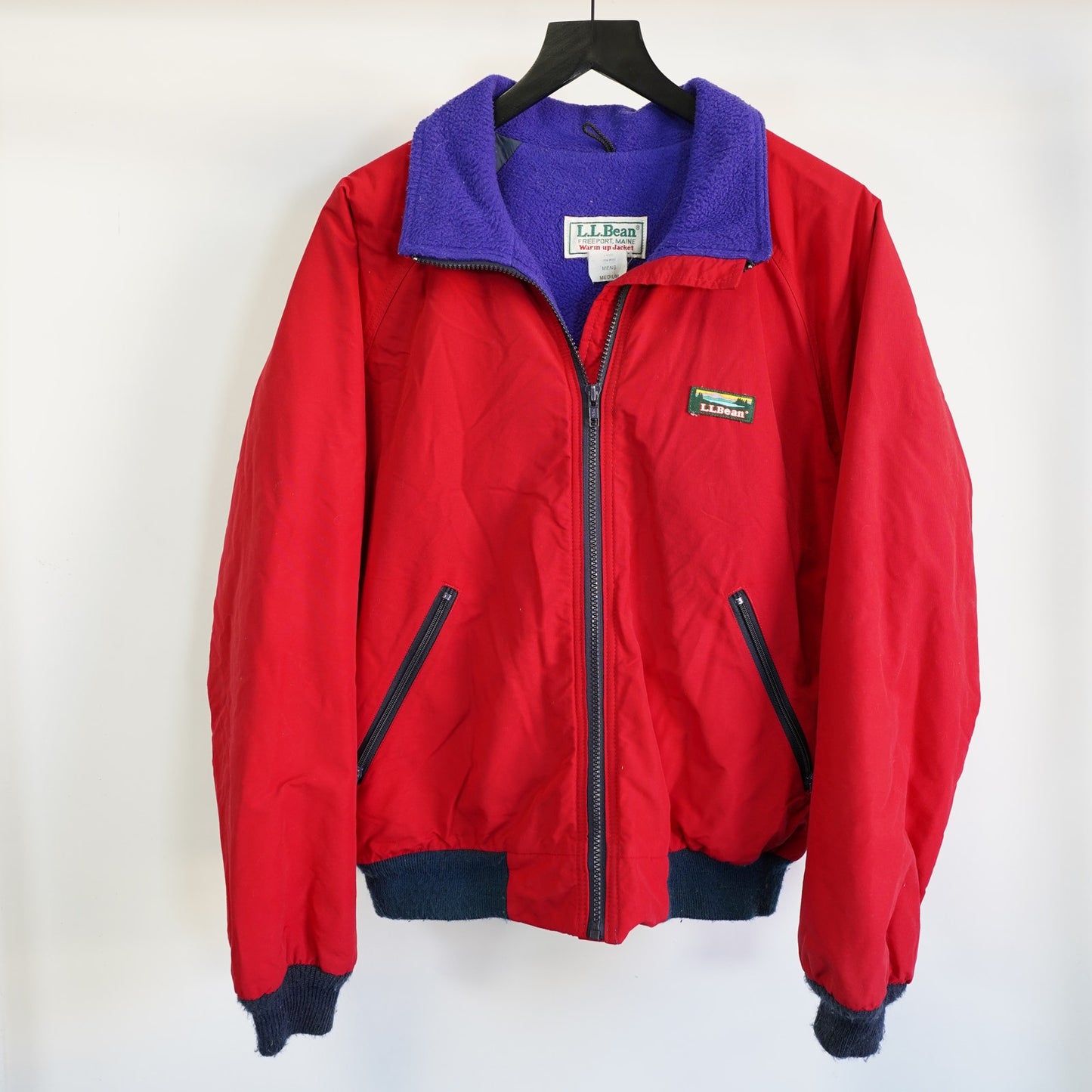(M) Vintage LL Bean Freeport Maine Fleece Lined 90s Warm Up Red Zip Jacket