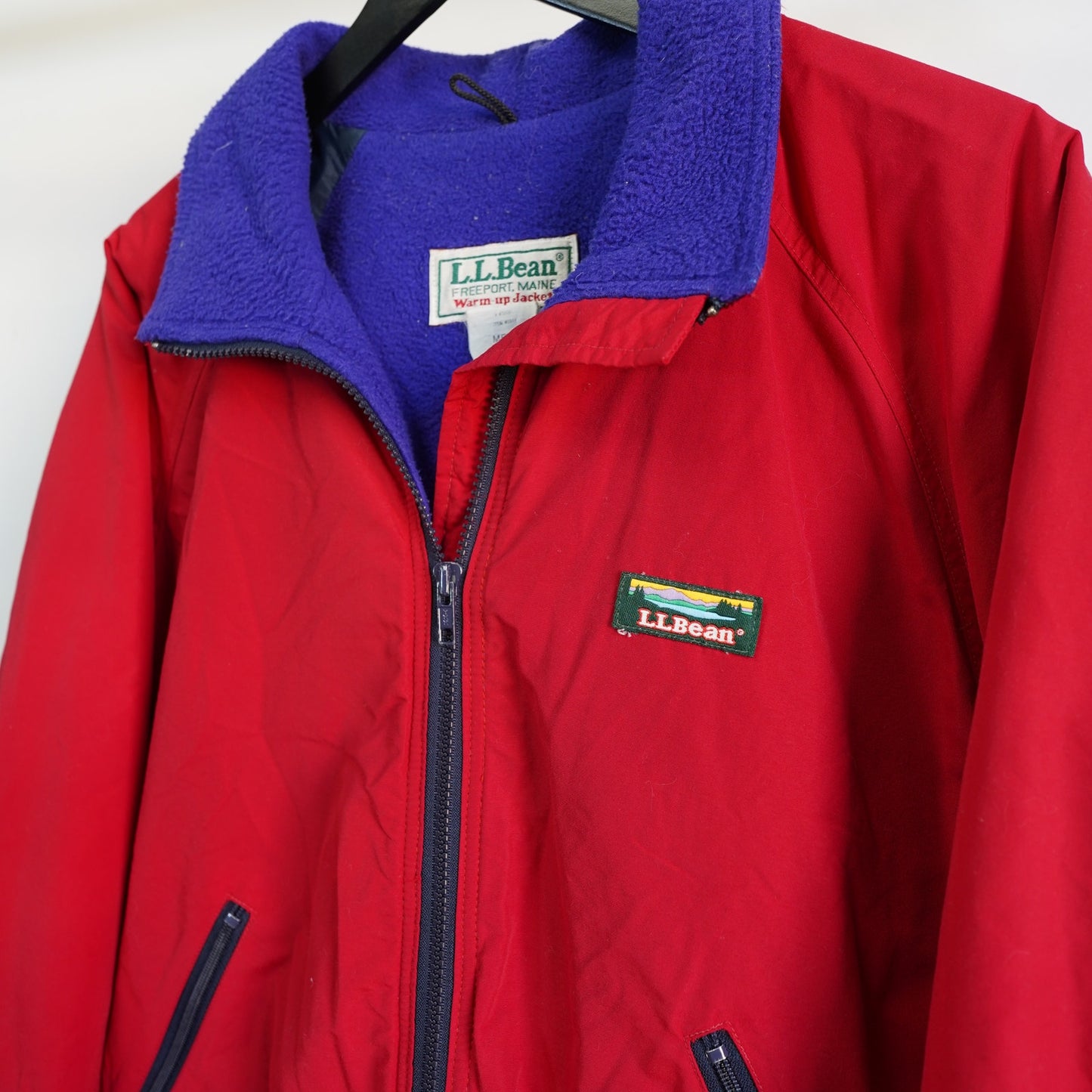 (M) Vintage LL Bean Freeport Maine Fleece Lined 90s Warm Up Red Zip Jacket