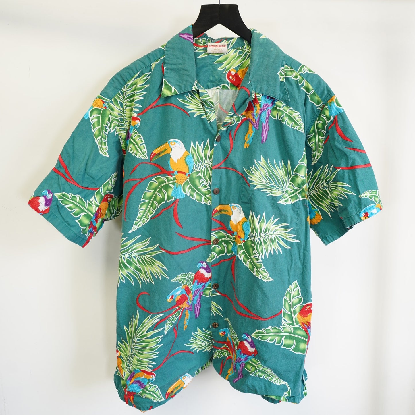 Vintage 90's Go Barefoot Hawaiian Shirt Men's 2XL Floral Parrot Made in USA XXL