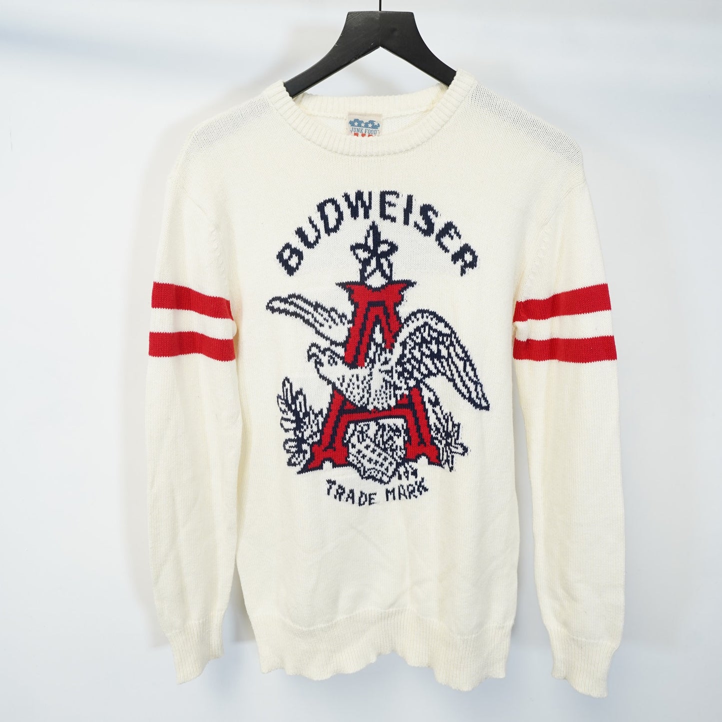 (S) Budweiser Beer Knit Big Logo White Sweater Men's S Junk Food Retro