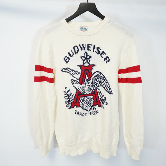 (S) Budweiser Beer Knit Big Logo White Sweater Men's S Junk Food Retro