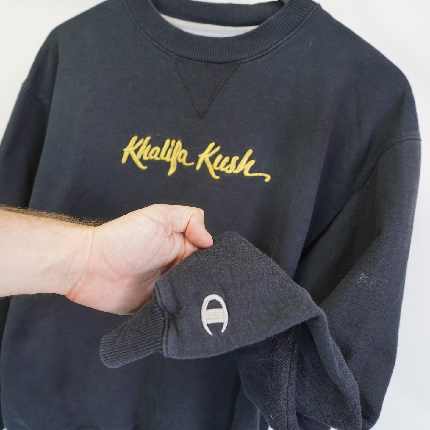 (M) Vintage Khalifa Kush Champion Sweatshirt Wiz Khalifa Men's M Black Gold Rap