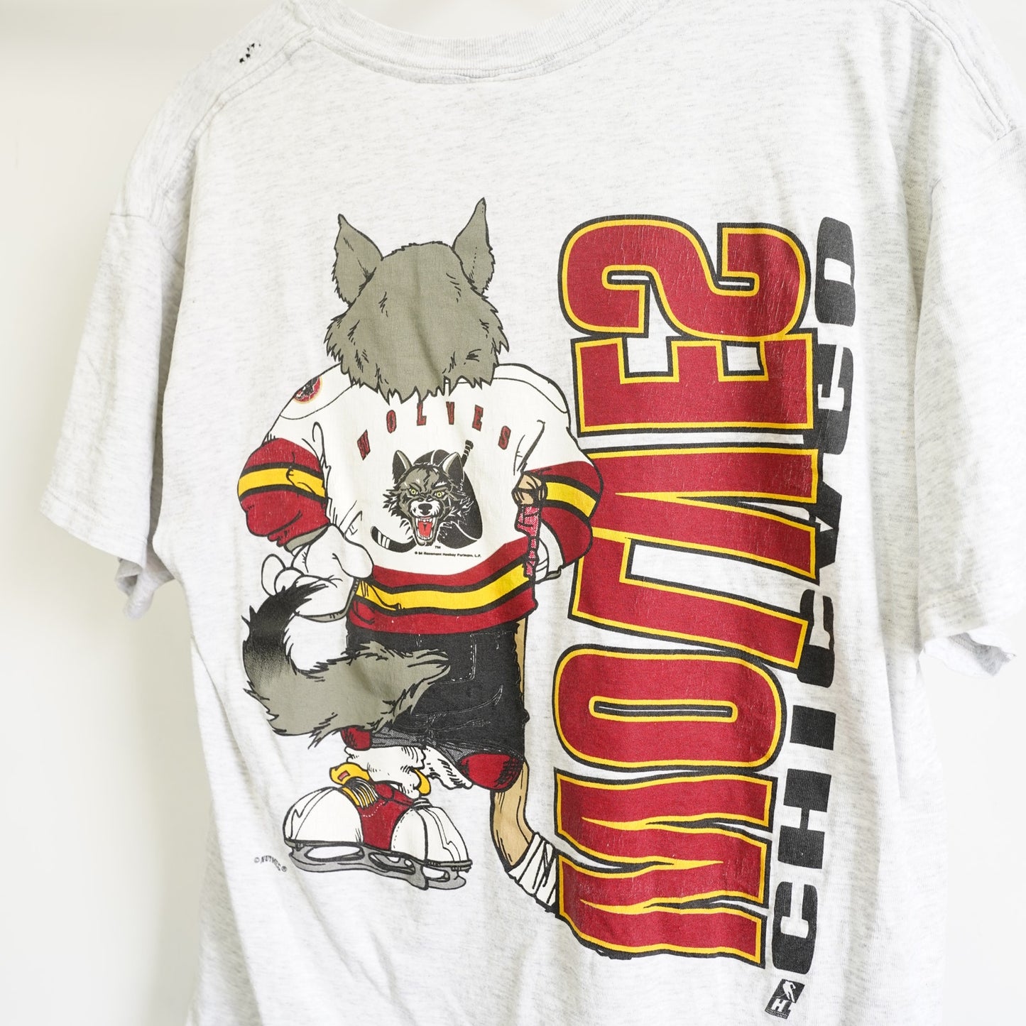 (XL) Vintage Chicago Wolves Nutmeg Mills All Over Print Hockey T-Shirt Men's XL Gray