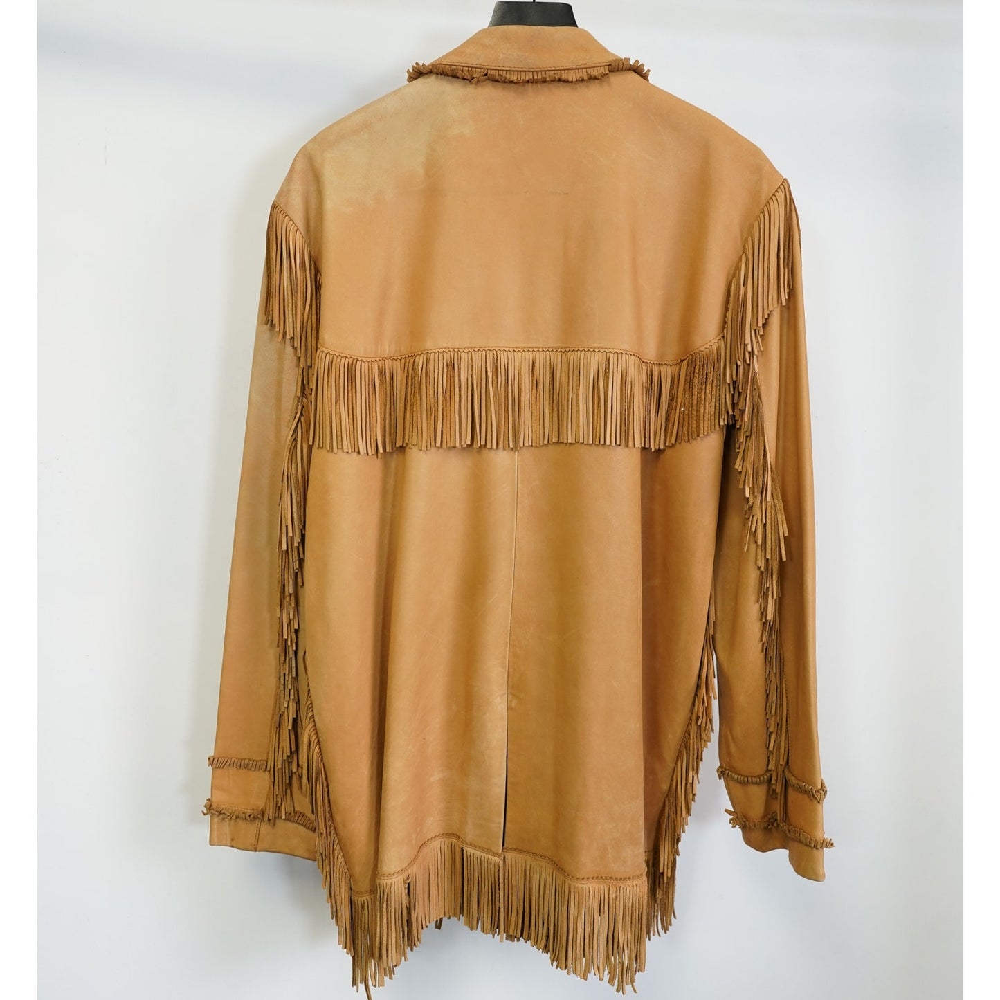 (L) Vintage Scully Genuine Leather Fringe Western Hippie Jacket Men's L Sz 42 Tan