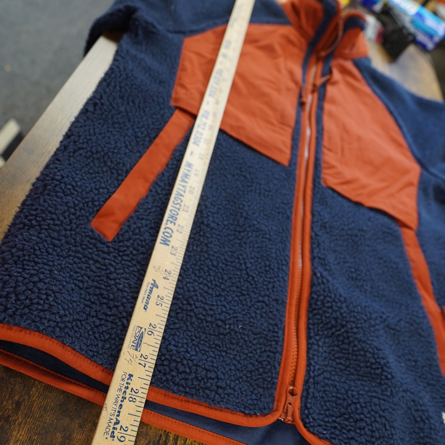 (M) Fjallraven Vardag Deep Pile Fleece Jacket Mens M Navy Orange Hike Gorpcore Hunt