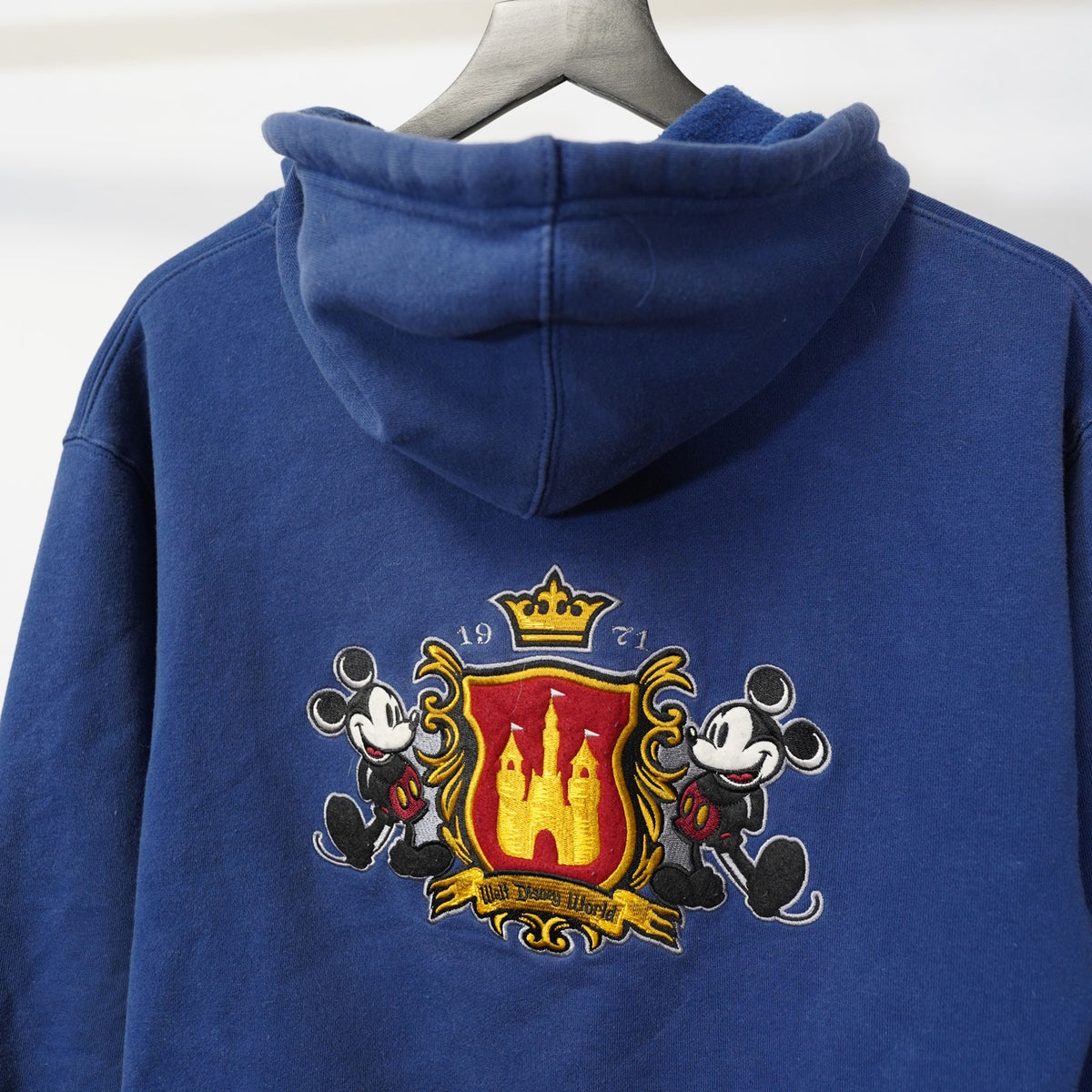 (S) Vintage Mickey Mouse Embroidered Full Zip Disney Hoodie Navy Blue S Retro