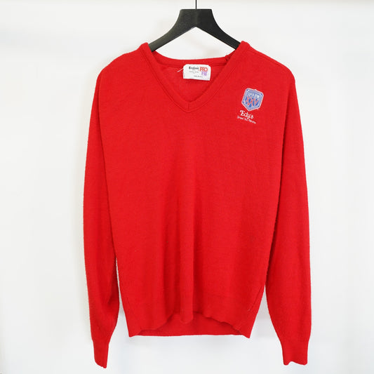 (L) Vintage Superbowl 25 King Louie Red V-Neck Knit Sweater Men's L 90s Retro NFL