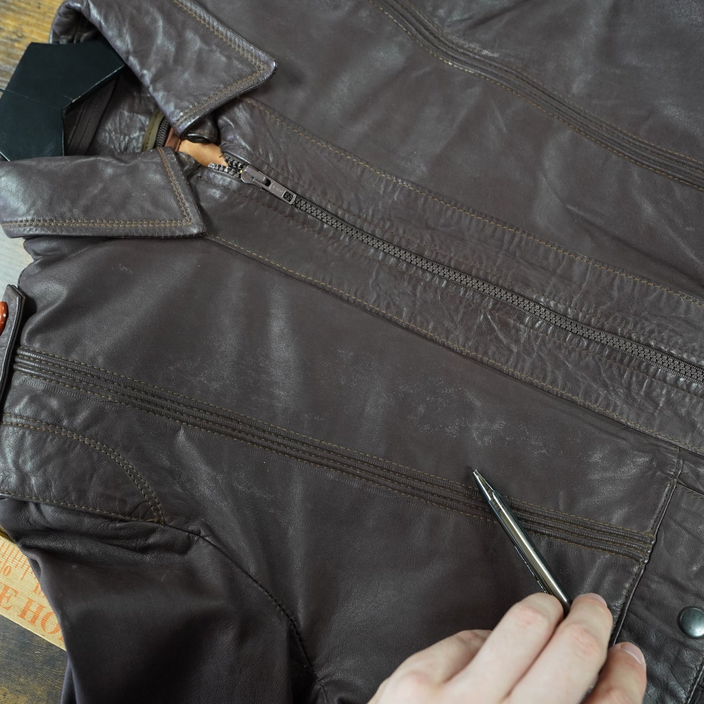 (M/L) True Vintage Colmer 70s Spanish Leather Brown Bomber Motorcycle Jacket Men's M-L