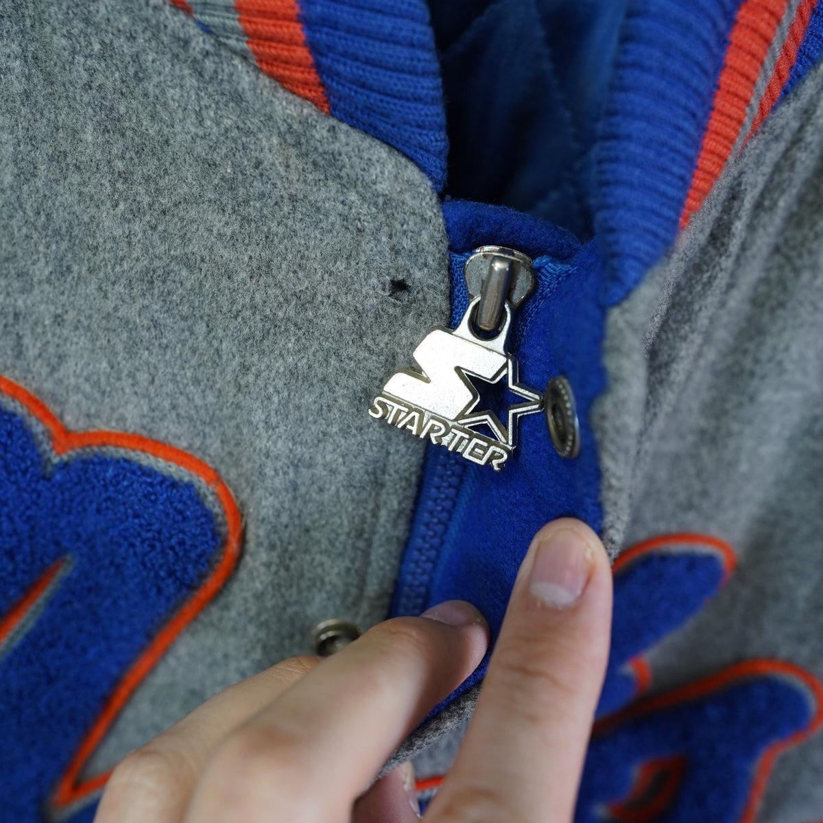 (XL) Vintage NY Mets Starter Wool Varsity Jacket Embroidered Men's XL 90s Gray Blue