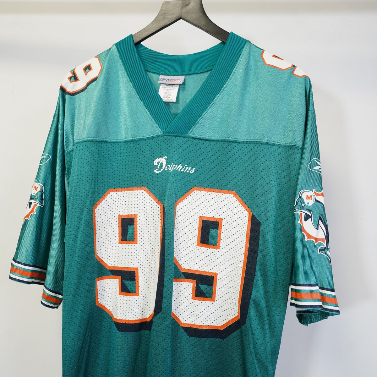 (M) Vintage Jason Taylor Miami Dolphins Reebok Football Jersey Mens M Aqua Y2K Retro