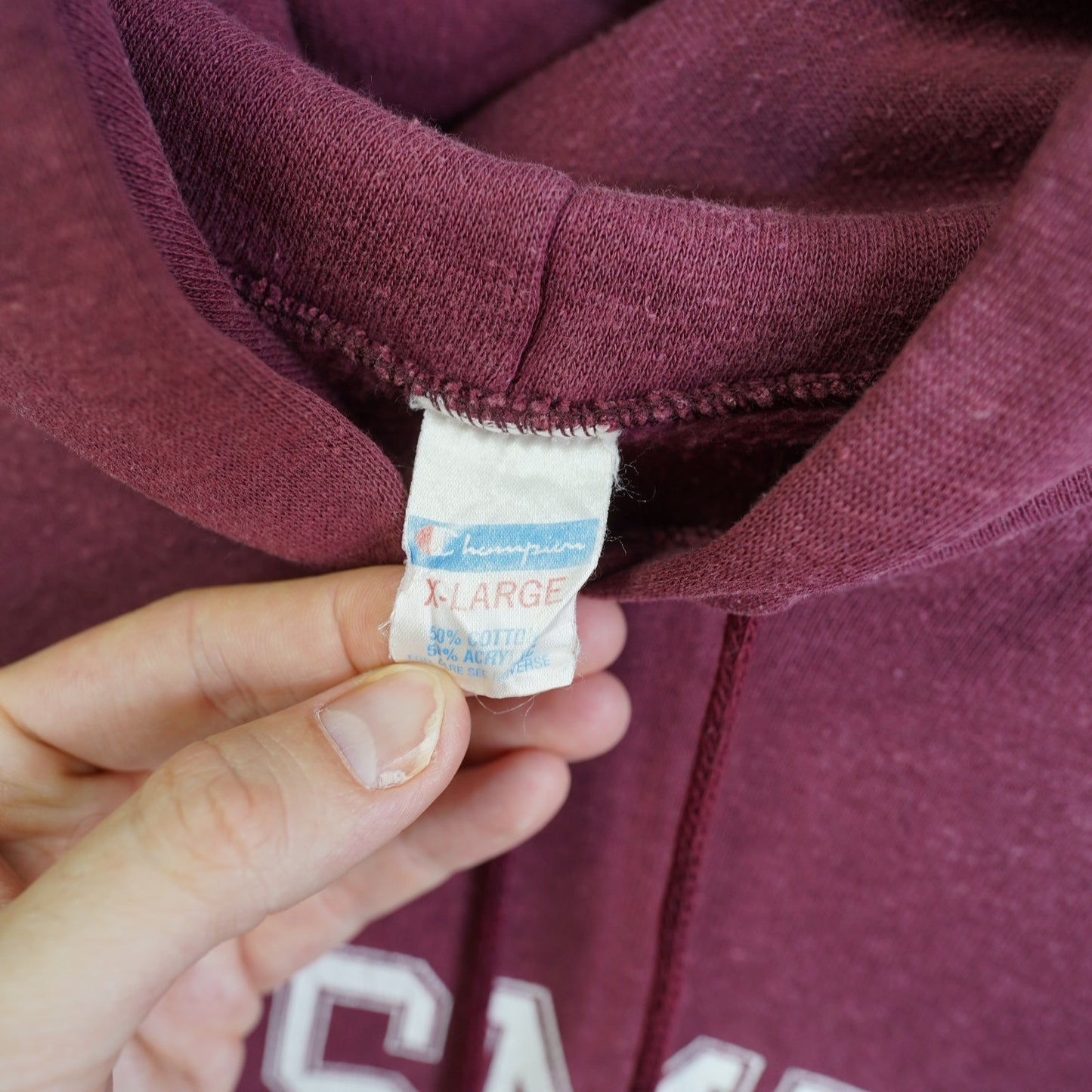 (L) True Vintage Champion De Smet Maroon Hoodie Men's L/XL 70s-80s Pullover