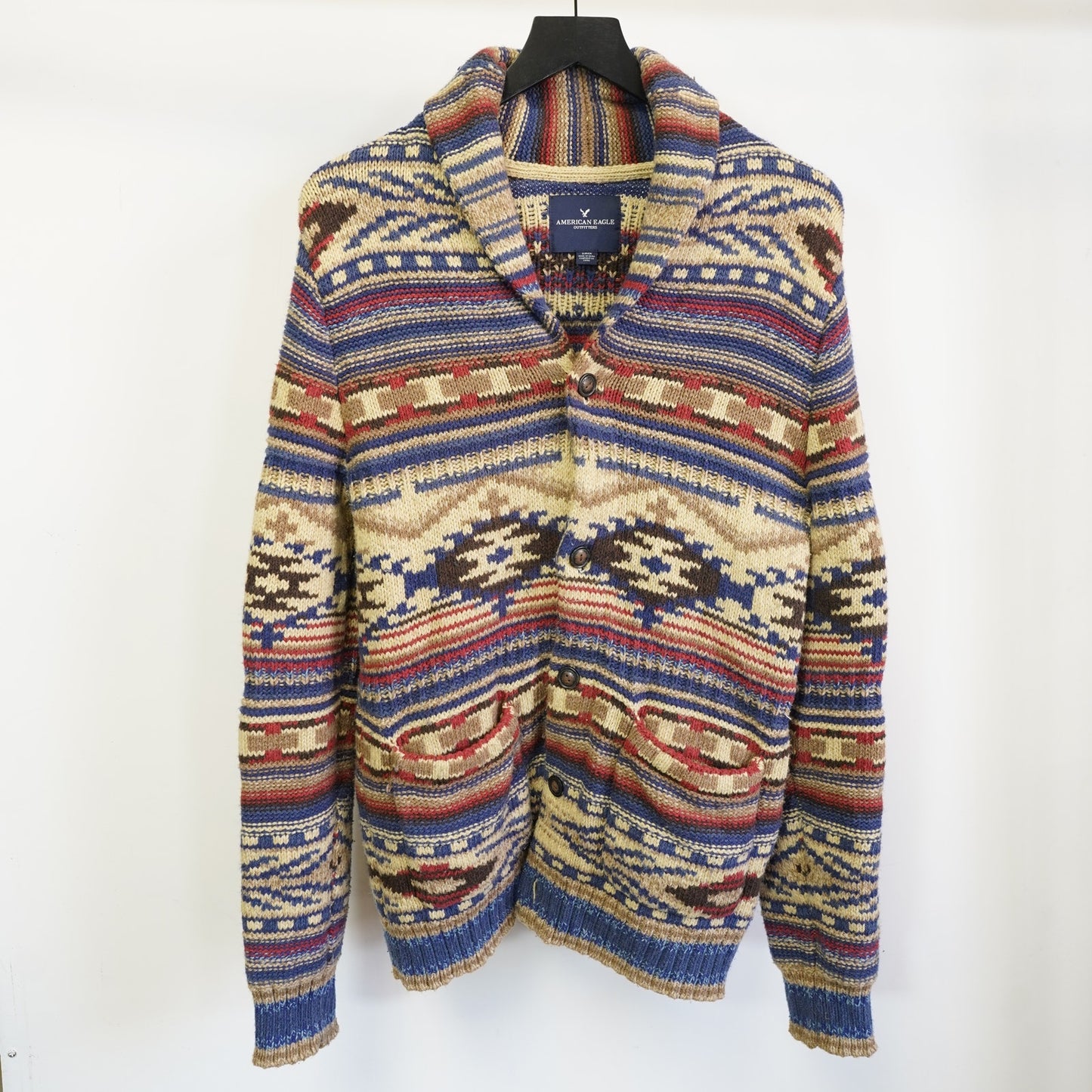(S) American Eagle Southwestern Aztec Knit Cardigan Sweater Men's S Cowboy