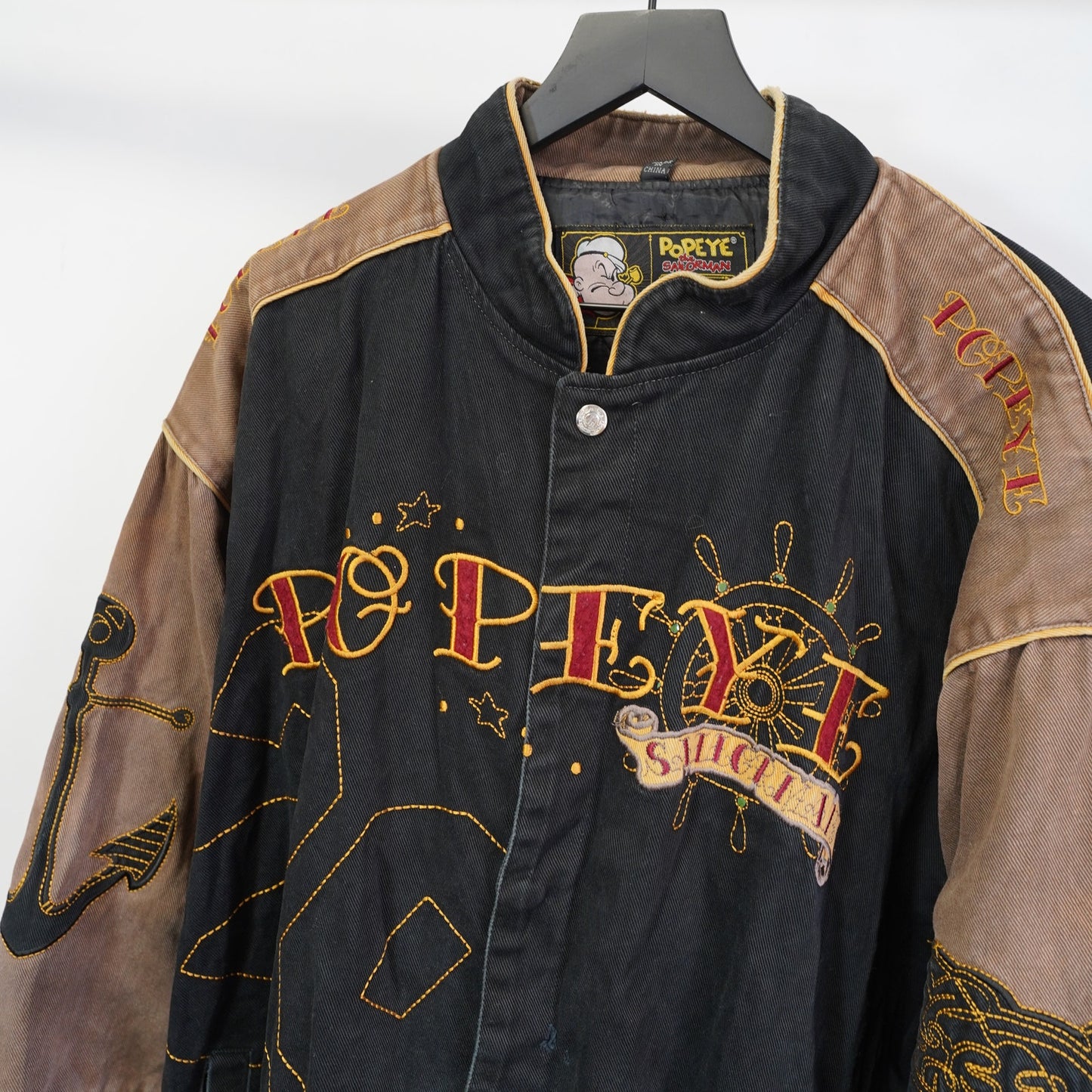 (4XL) Vintage JH Design Popeye the Sailor ManNascar Racing Jacket Men's 4XL Black Y2K