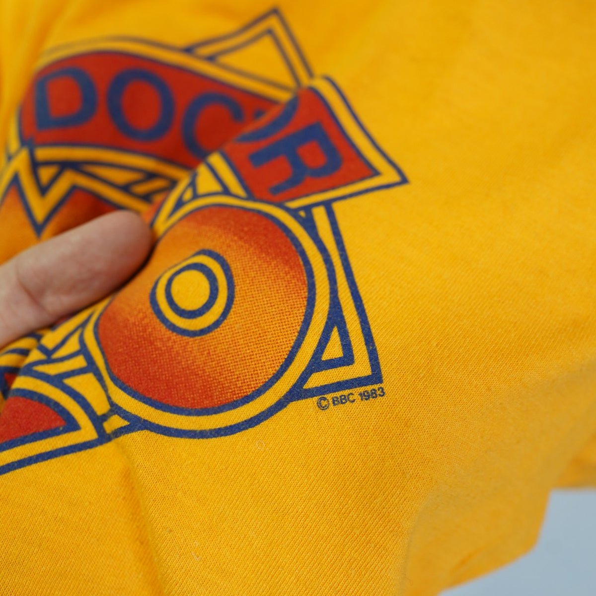 (S) Vintage Dr. Who 1983 Promotional T-Shirt Adult S Yellow Single Stitch TV Show