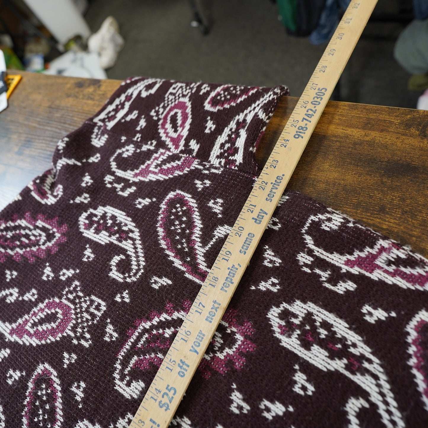 (M) Vintage Hargrave Paisley Knit 90s Crazy Sweater Men's M Maroon Western Cottage