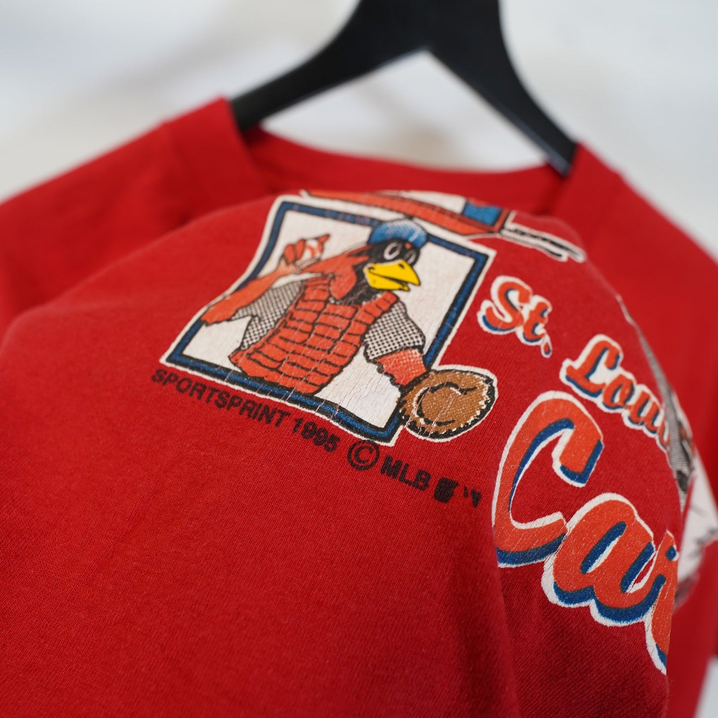 (L) Vintage St. Louis Cardinals Caricature Single Stitch Baseball T-Shirt Mens L Red