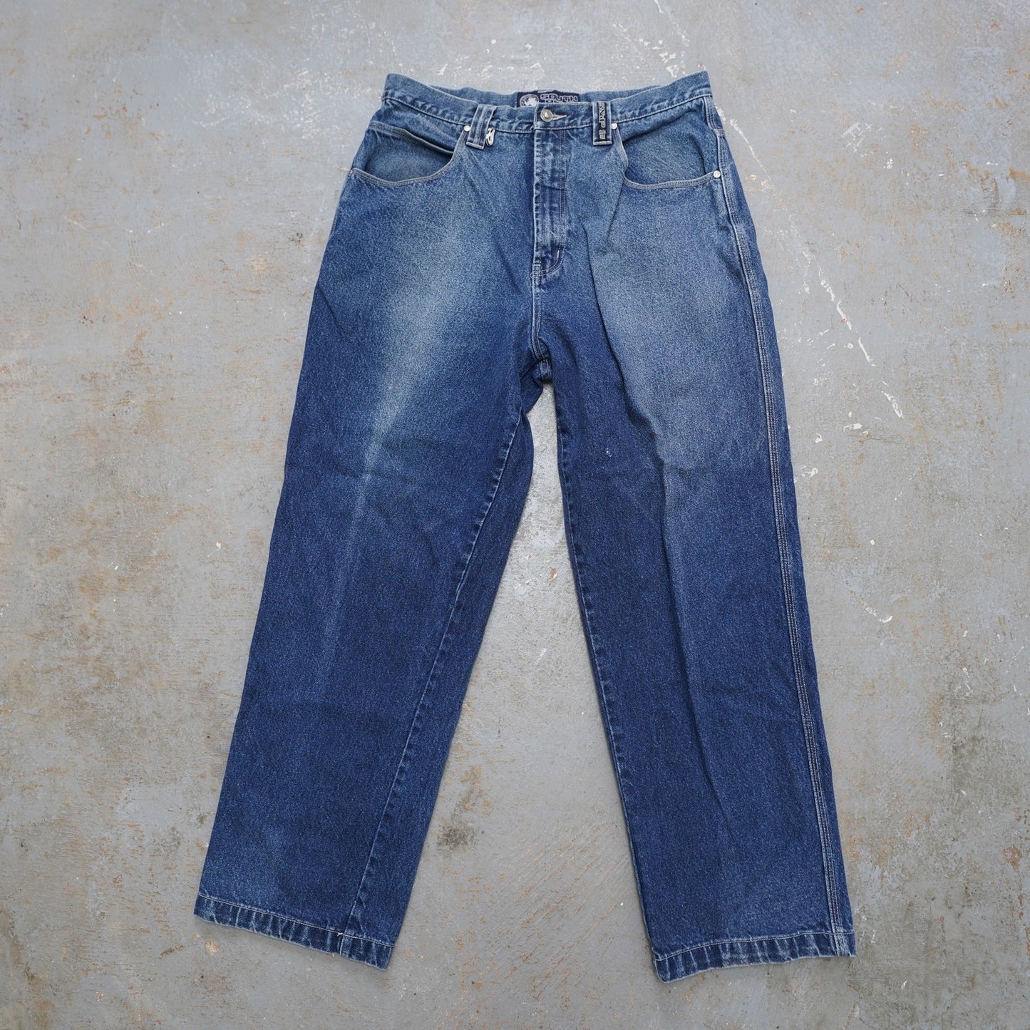 (36x31) Vintage SouthPole Y2K Embroidered Baggy Blue Jeans Mens Sz. 36x31 2000s Hip Hop