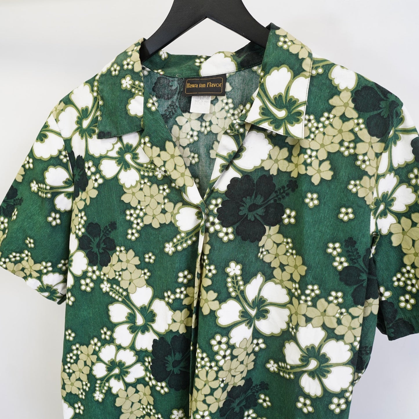 (L) Vintage 90s Hawaiian Flavor Shirt Men's L Floral Tropical Surf Green Hibiscus
