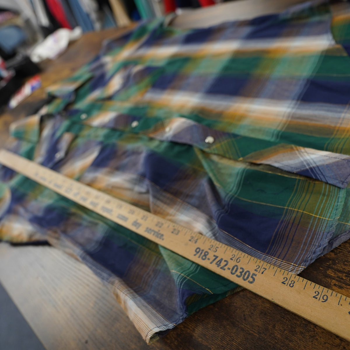 (L) True Vintage Sun Dance Wide Collar Pearl Snap Western Plaid Button Up Men's L