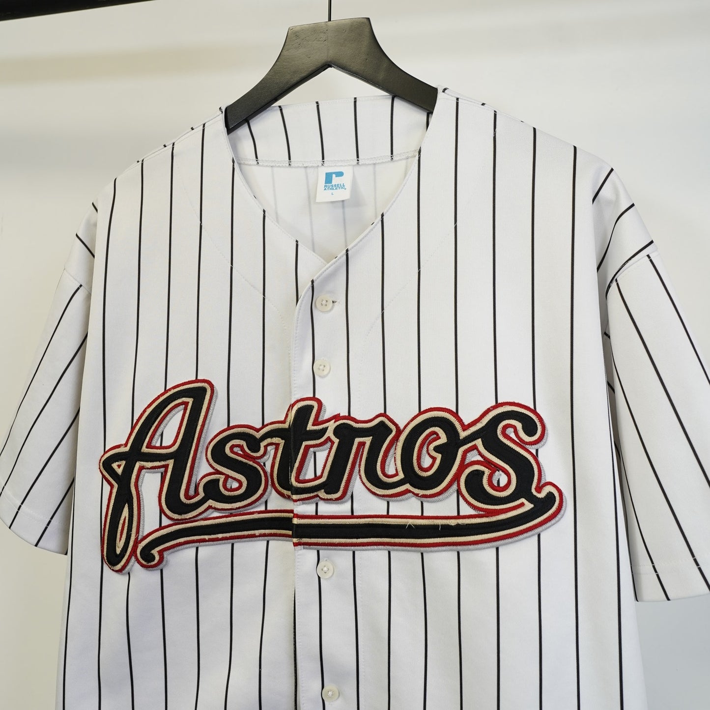 (L) Vintage Russell Athletic Houston Astros Pinstripe Baseball Jersey Men's L White