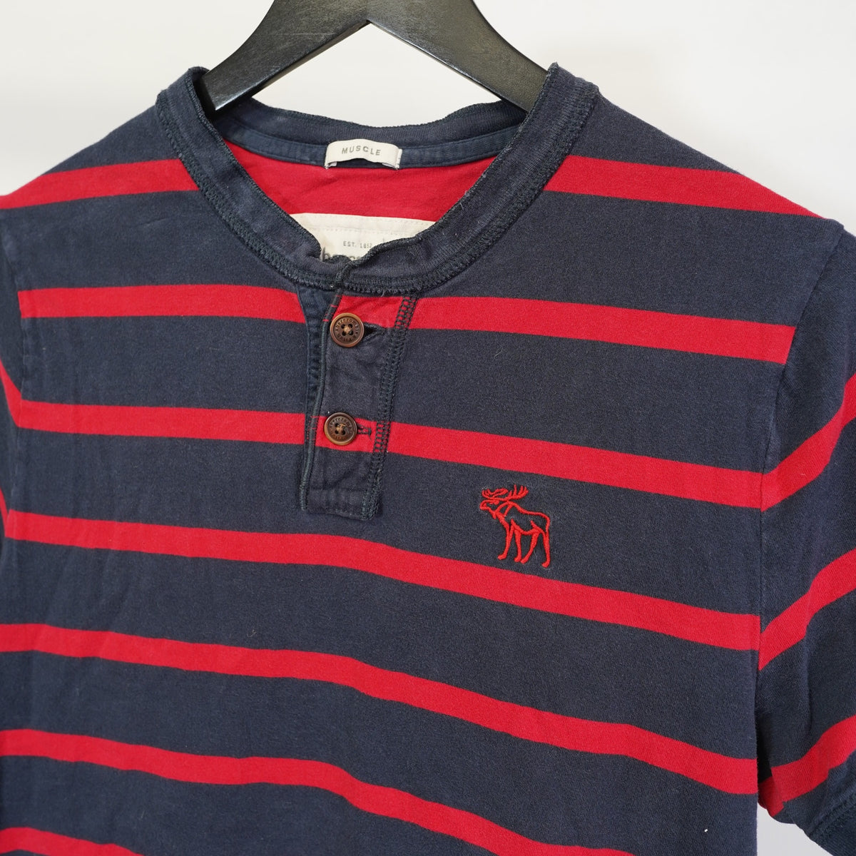 (XXL) Vintage Abercrombie & Fitch Y2K Striped Henley Muscle T-Shirt Men's XXL Blue Red