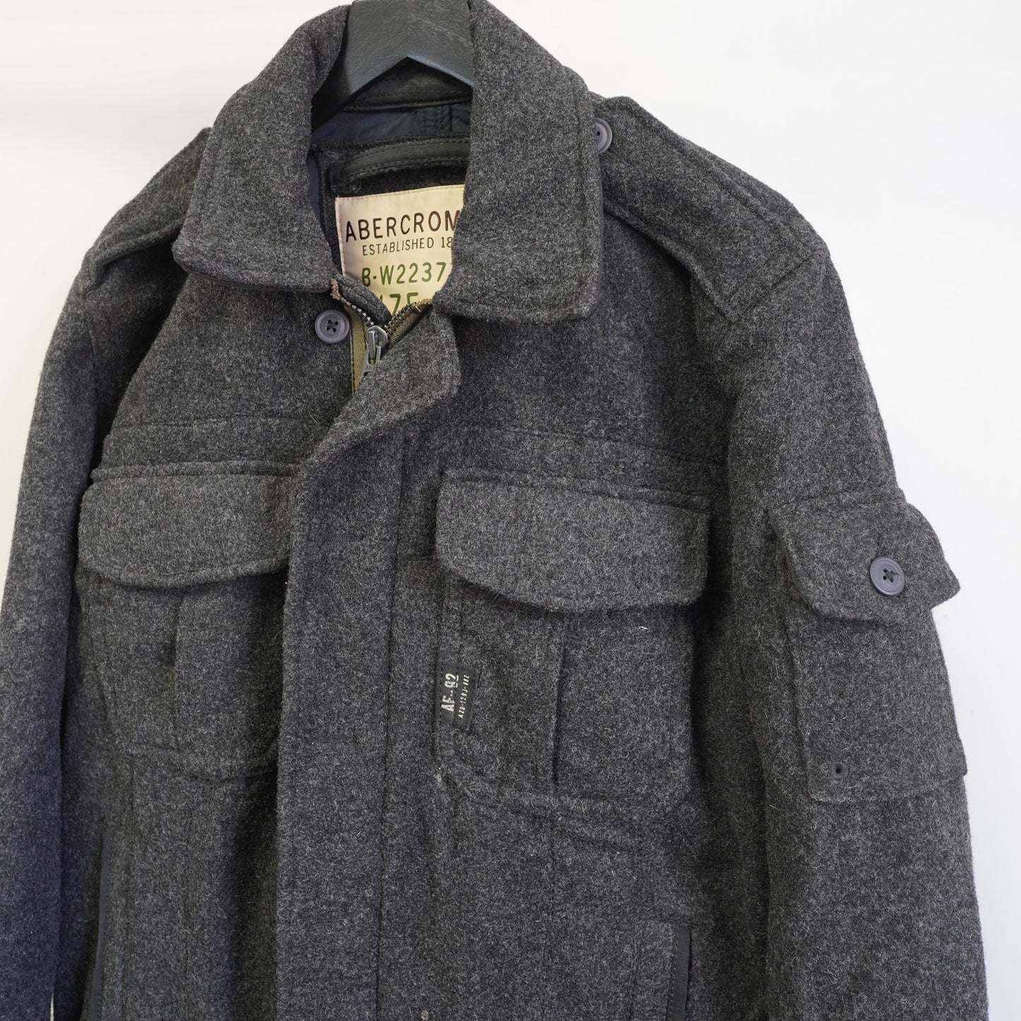 (L) Vintage Abercrombie & Fitch Wool Y2K Military Coat Jacket Men's L Gray Preppy