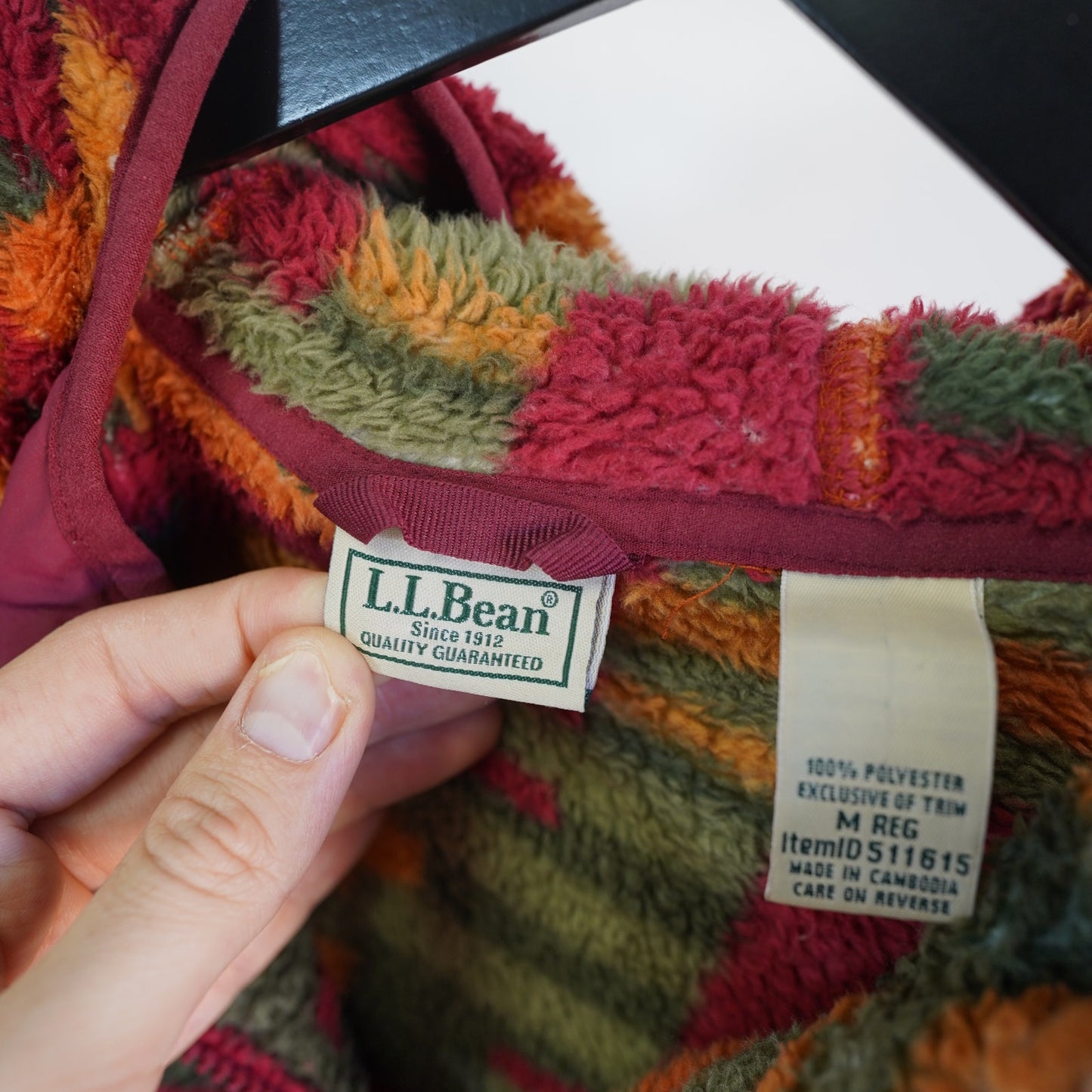 (M) L.L.Bean Hi-Pile Fleece Hoodie Multicolor Western Block Men's M Red Orange