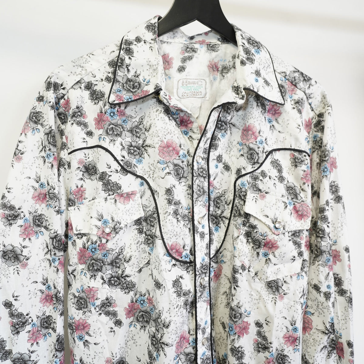 (L) True Vintage 1970s Floral Pearl Snap Wide Collar Western Button Up Shirt Men's L