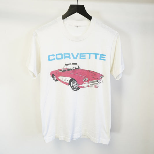(XS) Vintage Corvette Classic Car Racing Single Stitch 90s T-Shirt Men's XS White